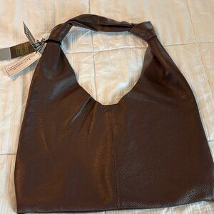 Viola Castellani chocolate brown pebbled leather shoulder bag